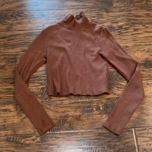 Reformation Brown Ribbed Mock Neck